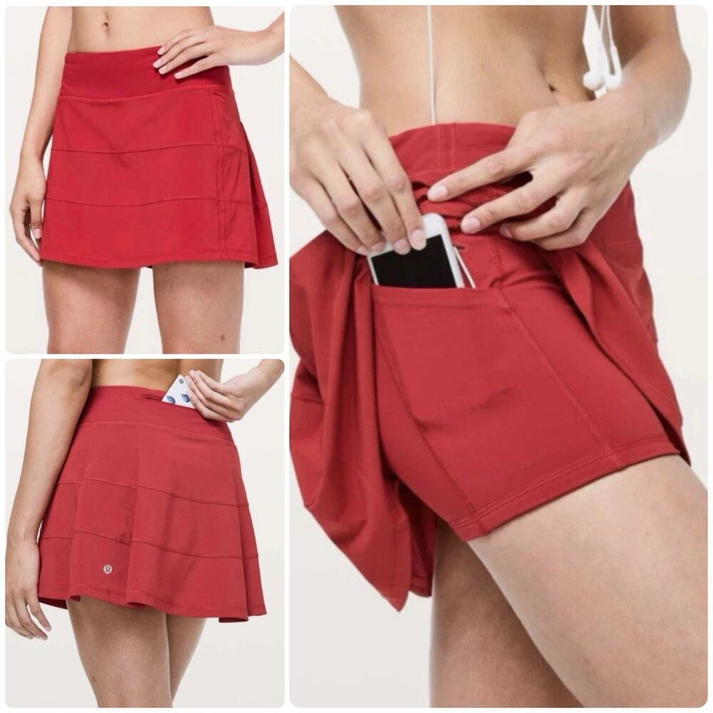 LULULEMON Pace Rival Mid-Rise Skirt Skort Vibrant Red Size 2 RARE EXCELLENT